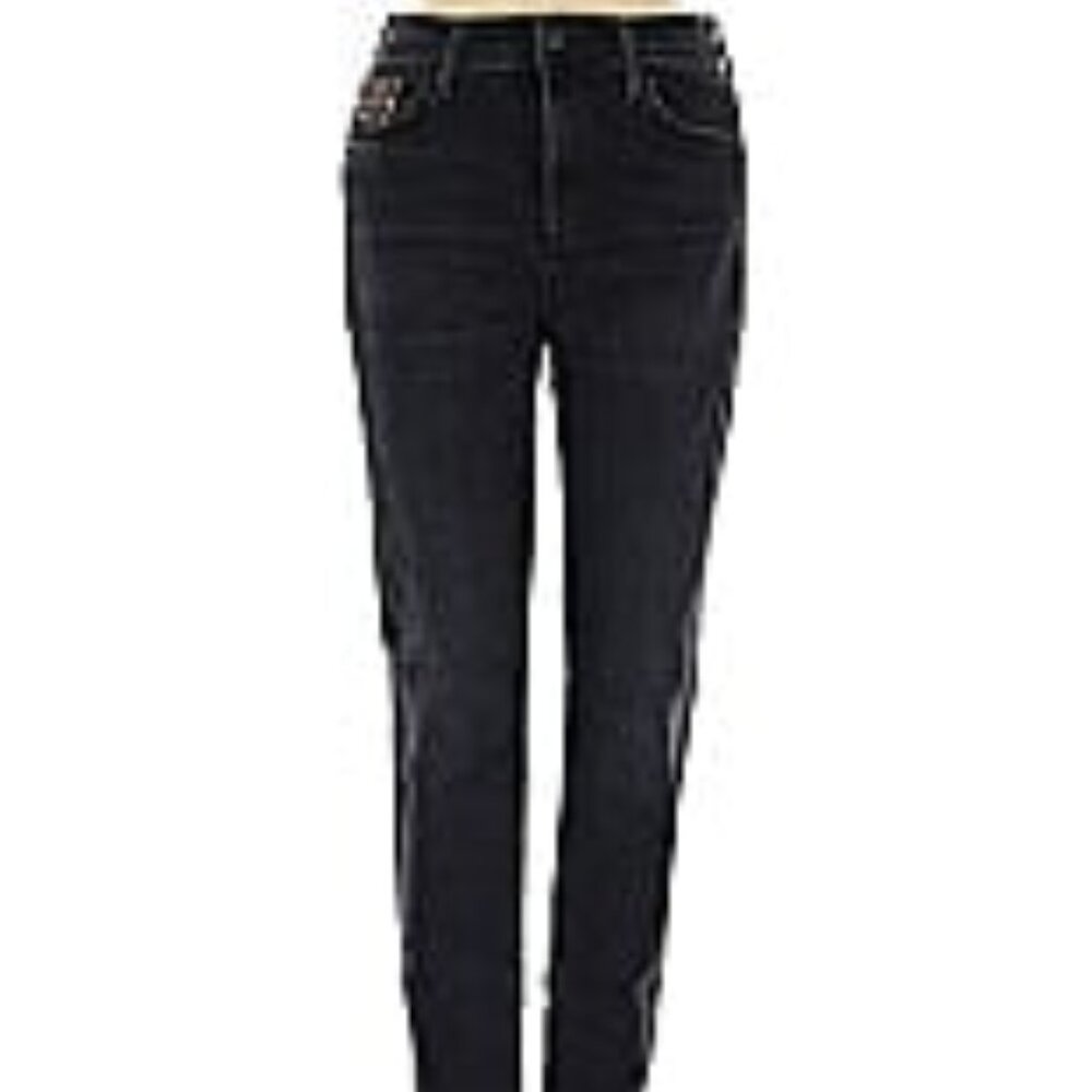 AGOLDE Womens Toni Distressed Mid Rise Straight Leg Raw Hem Jeans Size 23 Black